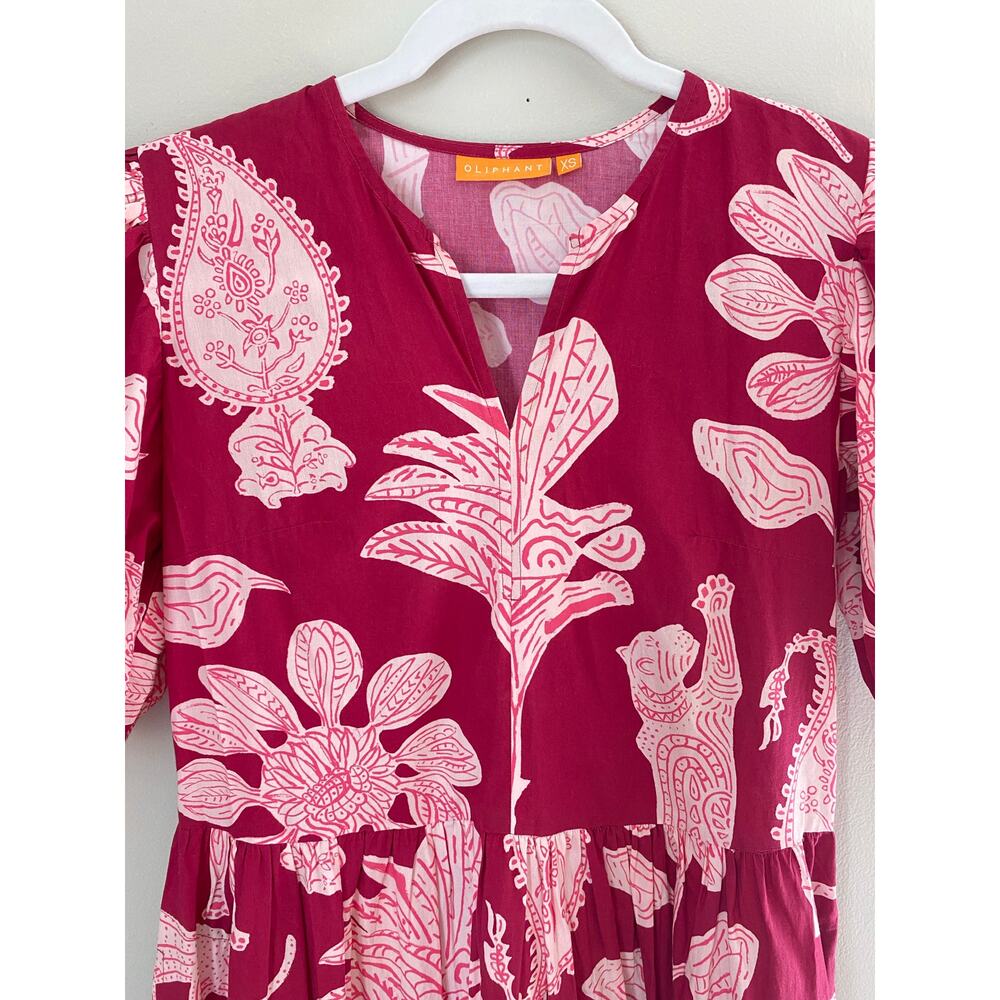 OLIPHANT Puff Sleeve Maxi Midi Dress Magenta Lamu Red Pink Tuckernuck XS - Picture 5 of 8